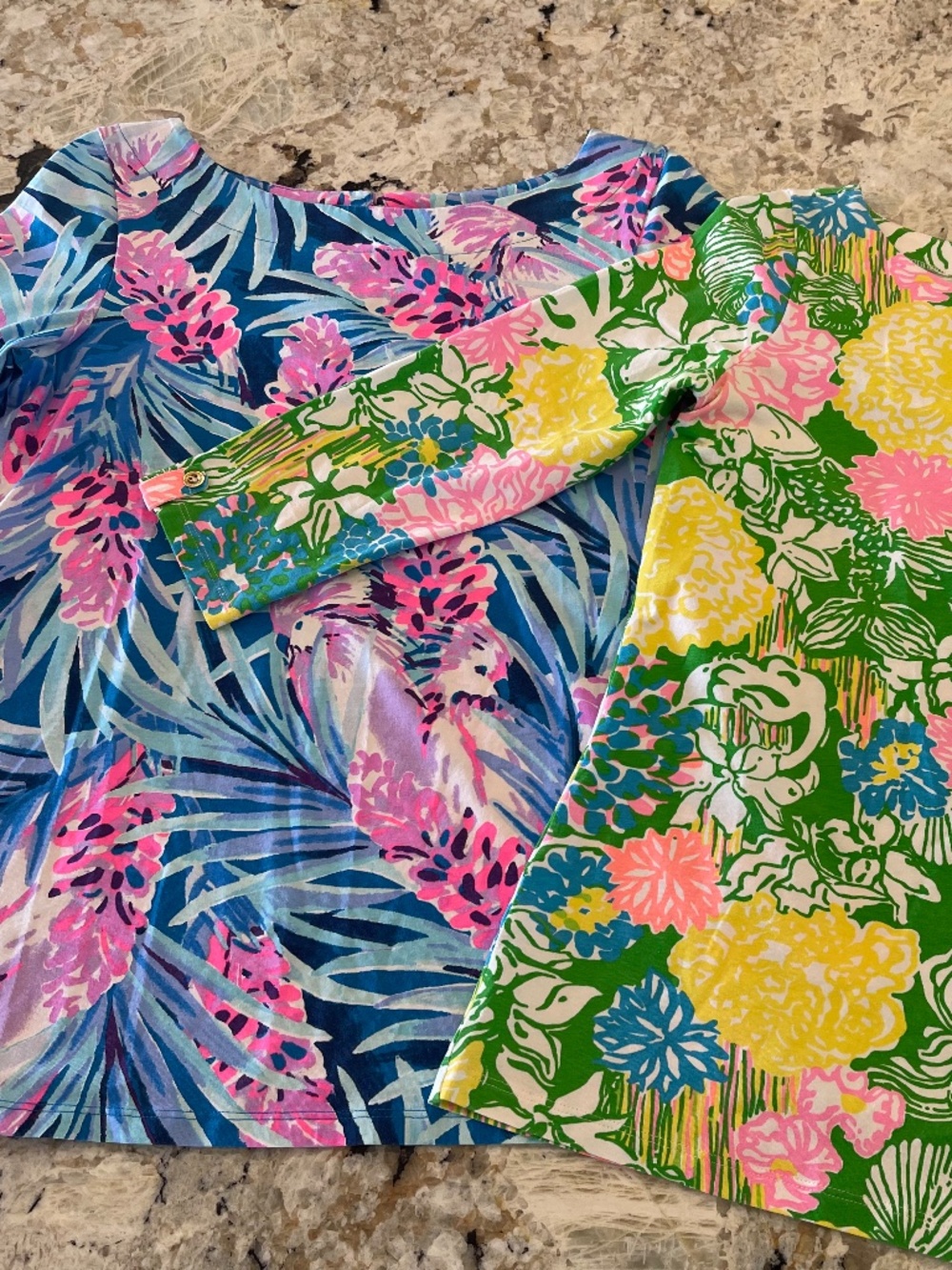 Lilly Pulitzer Waverly Top T-Shirt Lot of 2 Shirts S Tropical Resort Colorful